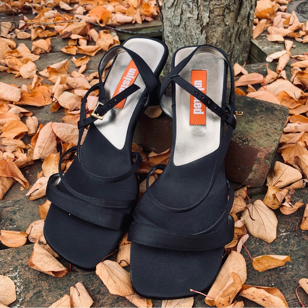 Vintage 90s Unlisted Black Strappy Open-Toe Heeled Sandals